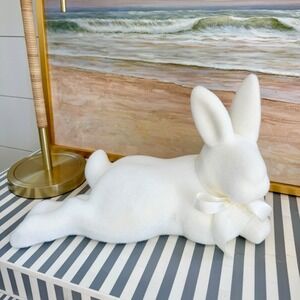 Way To Celebrate Flocked Laying Bunny Tabletop Decoration White 10" Baby Nursery
